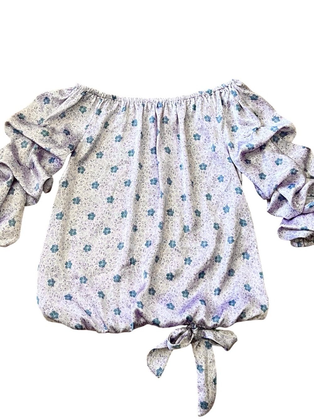 Vince Camuto Lavender Off The Shoulder Blouse with Blue Floral Print - Picture 5 of 6